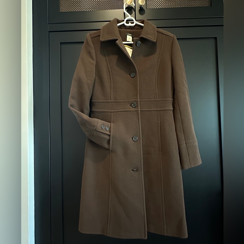 J. Crew Lady Day Coat, chocolate brown, wool blend, Size 6